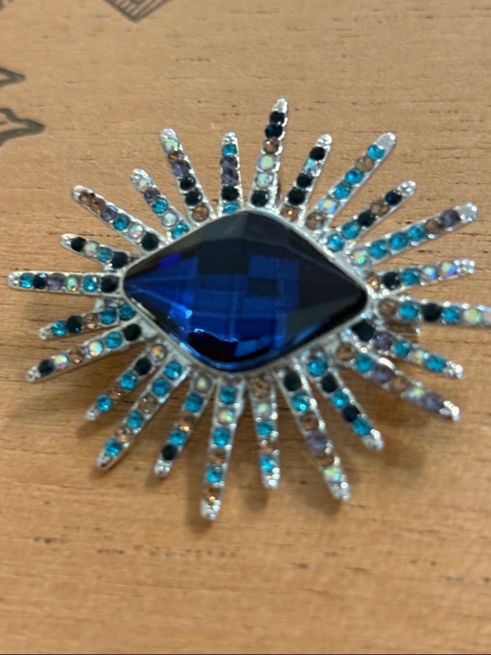 Deep Blue Crystal Sunburst Brooch -/pendant combo
